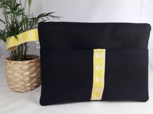 Medium Black Linen with Yellow Strap